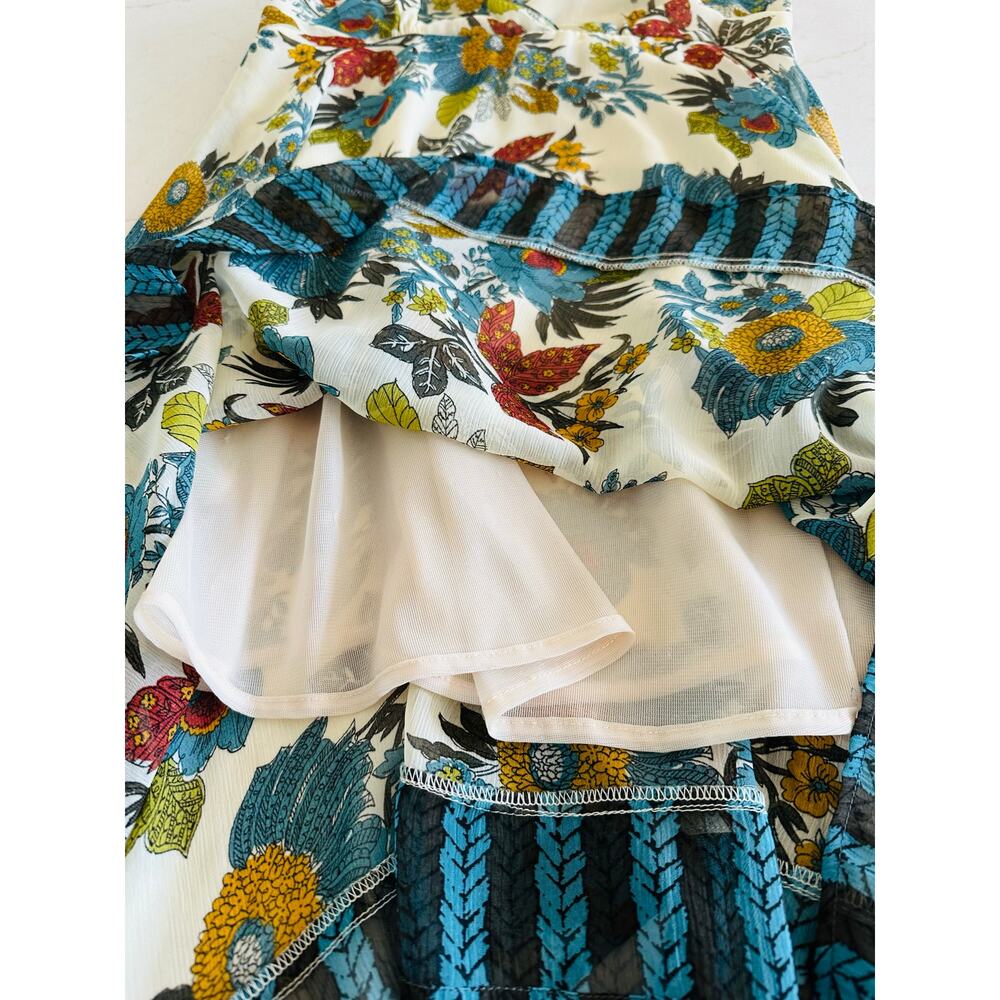 Boho Floral Handkerchief Asymmetrical Hem Dress Flowy Cottagecore Sundress Med - Picture 5 of 6